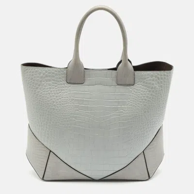 Pre-owned Givenchy Grey Croc And Lizard Embossed Leather Medium Easy Tote