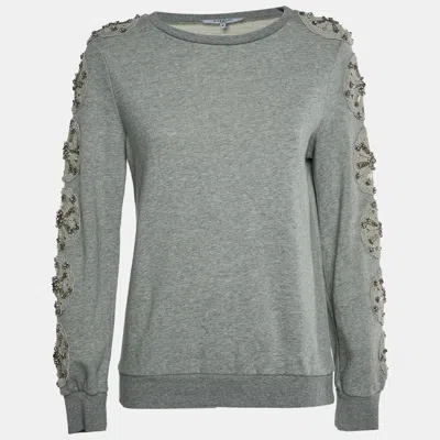 Pre-owned Givenchy Grey Floral Applique Jersey Embroidered Sweatshirt M In Gray