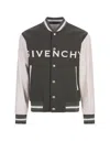 GIVENCHY GREY GREEN AND WHITE BOMBER JACKET IN WOOL AND LEATHER