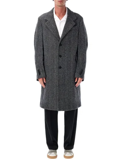 Givenchy Men Wool Blend Coat With Herringbone Motif In Multi