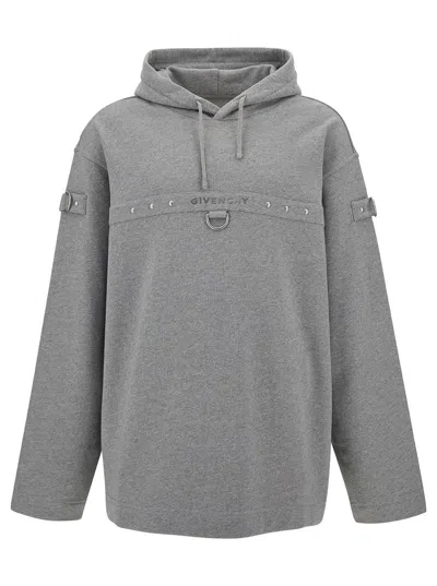 Givenchy Grey Hoodie With Logo And Studs In Cotton Man