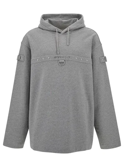 Givenchy Grey Hoodie With Logo And Studs In Cotton Man In Multicolor