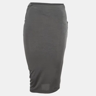 Pre-owned Givenchy Grey Jersey Draped Zip-up Pencil Skirt S