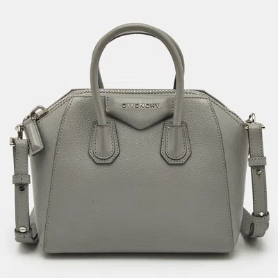 Pre-owned Givenchy Grey Leather Mini Antigona Satchel