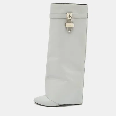 Pre-owned Givenchy Grey Leather Shark Lock Knee Length Boots Size 39