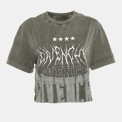 Pre-owned Givenchy Grey Logo Embroidered Cotton Oversized Cropped T-shirt S In Gray