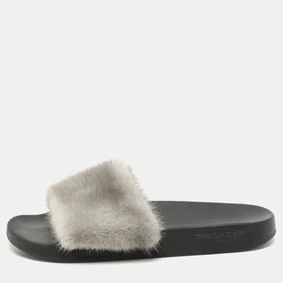 Pre-owned Givenchy Grey Mink Fur Flat Slides Size 40
