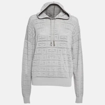 Pre-owned Givenchy Grey Monogram Patterned Knit Hoodie M