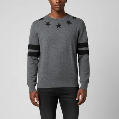 Pre-owned Givenchy Grey Striped Star Applique Wool Knit Sweater Xl In Gray