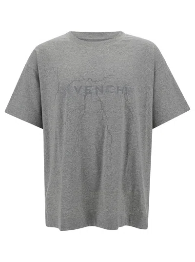 Givenchy Grey T-shirt With Logo Print And Lighting Motif In Cotton Man In Multicolor
