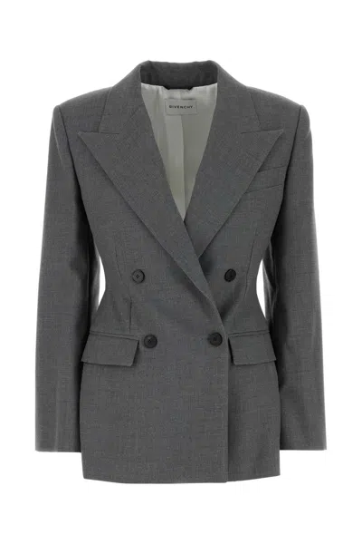 Givenchy Womens Double-breasted Peak-lapel Wool Blazer Medium Grey In Gray