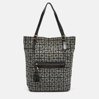 Pre-owned Givenchy Grey/black Monogram Canvas And Leather Tassel Zip Tote