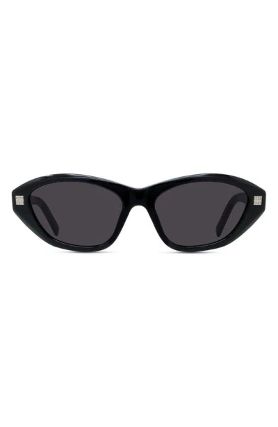Givenchy Gv Day 55mm Cat Eye Sunglasses In Shiny Black / Smoke