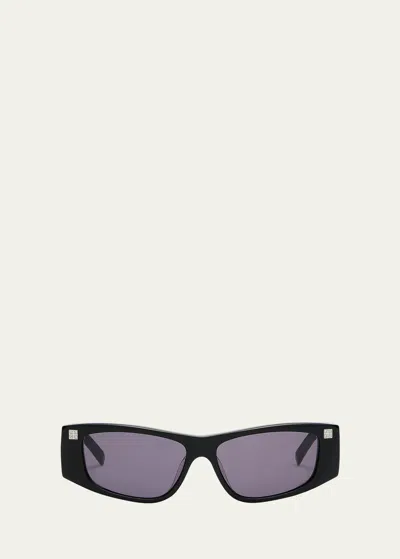 Givenchy Gv Day Acetate Rectangle Sunglasses In Shiny Black Smoke