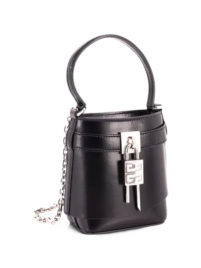 Pre-owned Givenchy Gv Shark Lock Leather Micro Bucket Bag In Black