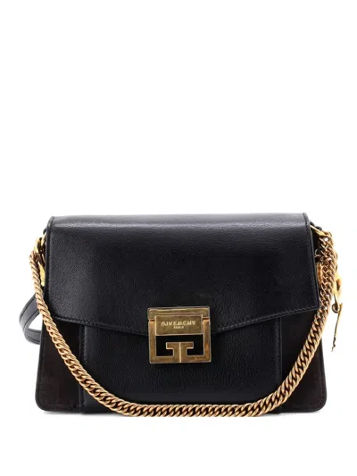 Pre-owned Givenchy Gv3 Flap Bag Leather Small Shoulder Bag In Black