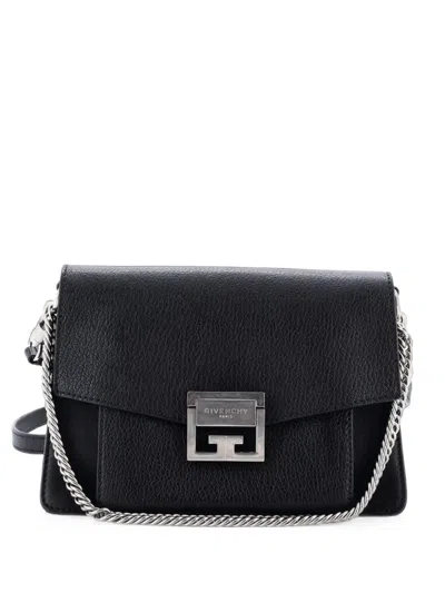 Pre-owned Givenchy Gv3 Flap Bag Leather Small Shoulder Bag In Black