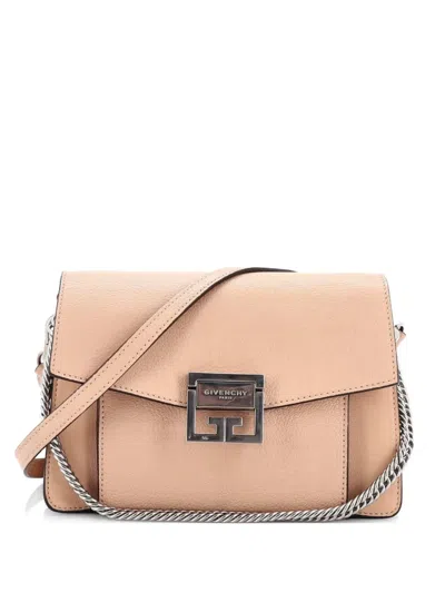 Pre-owned Givenchy Gv3 Flap Bag Leather Small Shoulder Bag In Neutral