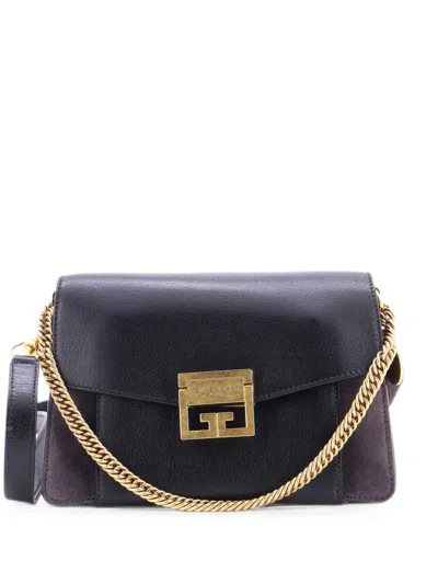 Pre-owned Givenchy Gv3 Flap Bag Leather With Suede Small Crossbody Bag In Black