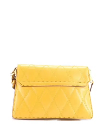Pre-owned Givenchy Gv3 Flap Bag Quilted Leather Small Shoulder Bag In Yellow