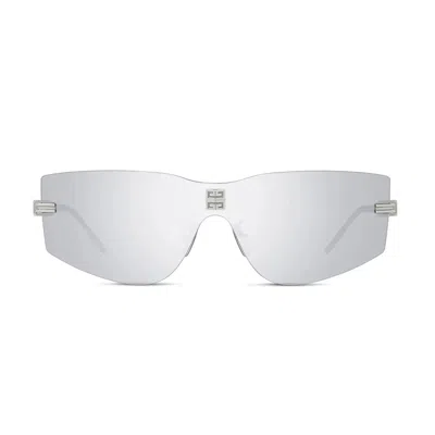 Givenchy 4gem Rectangular Sunglasses In 16c Shiny Palladium / Smoke Mirror