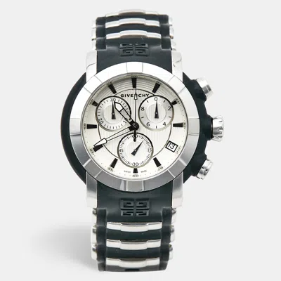 Pre-owned Givenchy Gv.5213j Silver Dial Stainless Steel Rubber Men's Wristwatch 48 Mm
