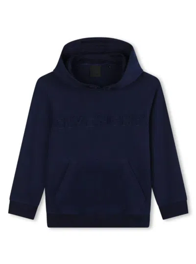 GIVENCHY BLUE HOODIE WITH TONAL LOGO IN COTTON BLEND BOY