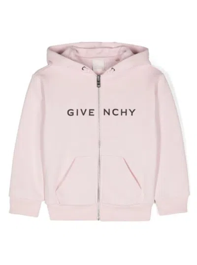 GIVENCHY PINK ZIP-UP SWEATSHIRT WITH LOGO PRINT IN COTTON BLEND GIRL