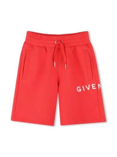 Givenchy Kids' Cotton Blend Sweat Shorts In Red