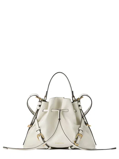 Givenchy Handbag Drawstring Mini Shoulder Bag, 25 X 29 X 8 Cm, Removable Handle And Strap, Suede Lin In Bianco
