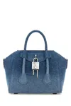 Givenchy Antigona Lock Mini Shoulder Bag In Blue Cotton In Blue