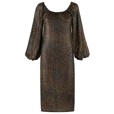 Pre-owned Givenchy Haute Couture C.1970s Black Gold-rainbow Bishop Sleeve Shift Dress