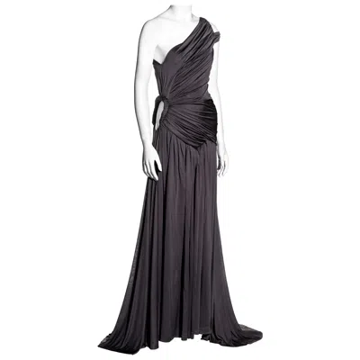 Pre-owned Givenchy Haute Couture Mauve Silk Trained Evening Gown With Cape, Fw 2003 In Black