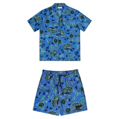 Pre-owned Givenchy Hawaiian Silk Shirt & Shorts Two-piece Set In Blue