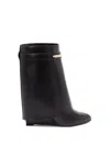 Givenchy Women Black Ankle Boots With Wedge Heels And Logo Plaque On The Side In Leather Woman In Black