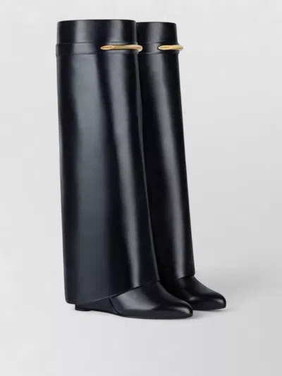 Givenchy Women Black Sandals With Logo Plaque On The Front And High Wedge Heel In Leather Woman In Multi