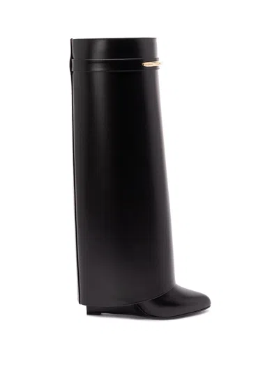 Givenchy Black Sandals With Logo Plaque On The Front And High Wedge Heel In Leather Woman