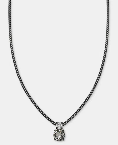 Givenchy Hematite-tone Mixed Metal Cubic Zirconia Double Stone Pendant Necklace In Metallic