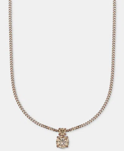 Givenchy Hematite-tone Mixed Metal Cubic Zirconia Double Stone Pendant Necklace In Gold
