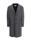 Givenchy Men Wool Blend Coat With Herringbone Motif In Black