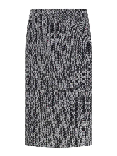 Givenchy Herringbone Cotton Midi Skirt In Gray