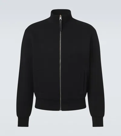 Givenchy Herringbone Cotton-blend Zip-up Sweater In Black