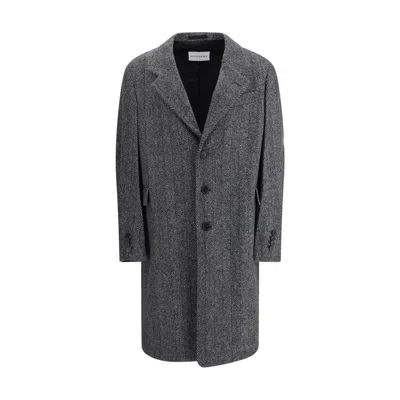 Givenchy Men Wool Blend Coat With Herringbone Motif In Multi
