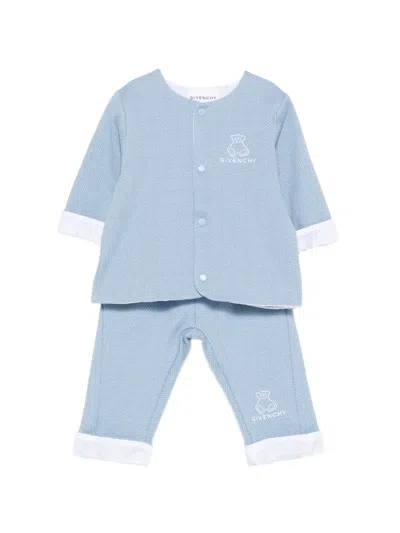 Givenchy Babies' Herringbone-pattern Embroidered-logo Trousers Set Of 3 In Blue