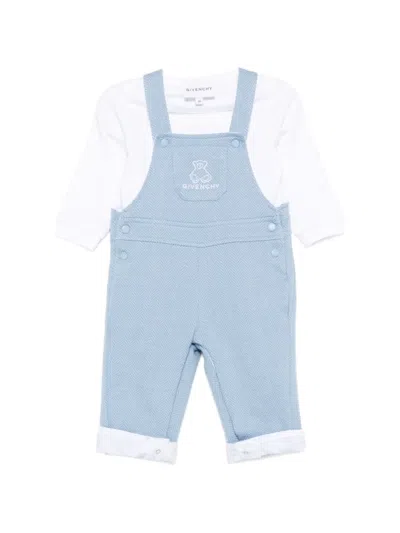 Givenchy Babies' Herringbone-pattern T-shirt And Dungarees Set Of 2 In Blue