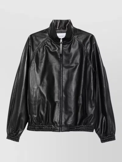 Givenchy High Collar Nylon And Silk Coat In Black