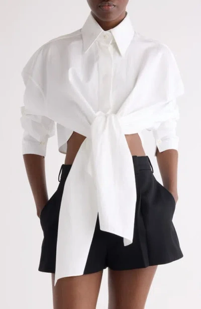 Givenchy High Low Tie Front Poplin Button-up Shirt In White