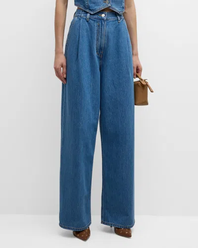 Givenchy High-rise Pleated Baggy Wide-leg Denim Pants In Blue