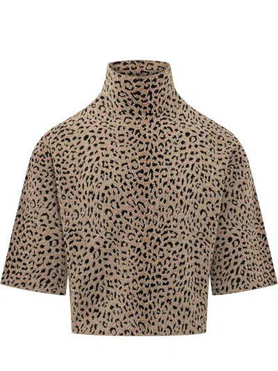 Givenchy High-neck Short Sleeve Top In Beige/brown