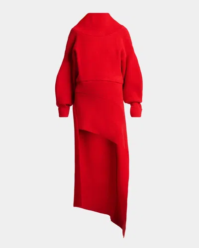 Givenchy High-neck Slashed Wool-cashmere Asymmetric Mini Sweater Dress In Red